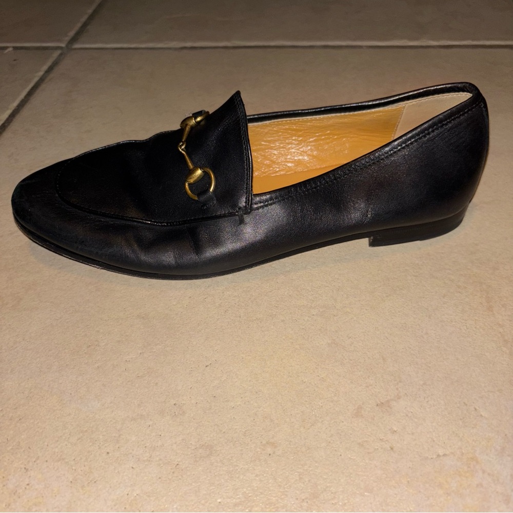 GUCCI ‼️ONE LEFT SHOE‼️ Black Leather Loafer Gold Horsebit - Picture 4 of 12